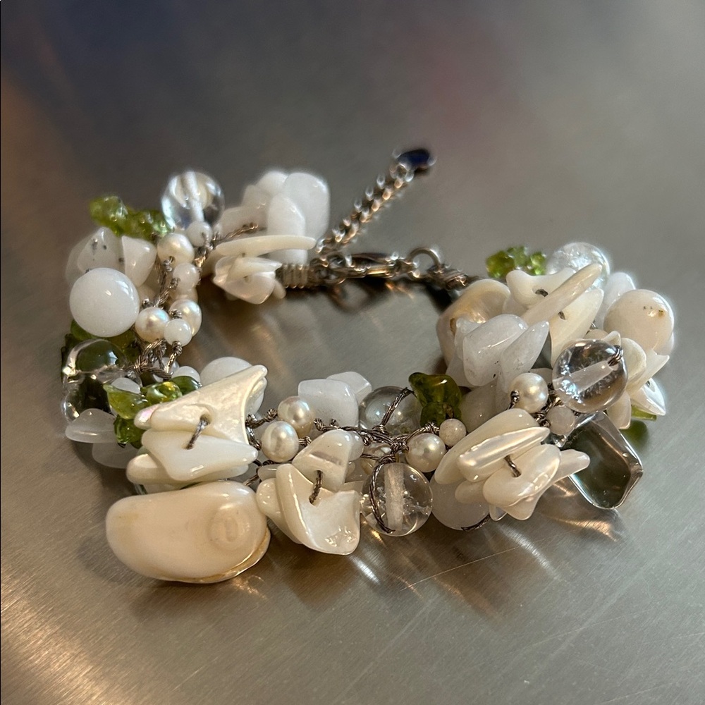 White and Green Beaded Bracelet